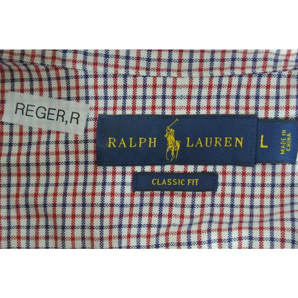 Polo Ralph Lauren shirt custom fit mens large long sleeve white red blue check